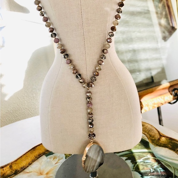 Vintage Designer Slice Pendant Crystal Bead Necklace - Picture 11 of 12